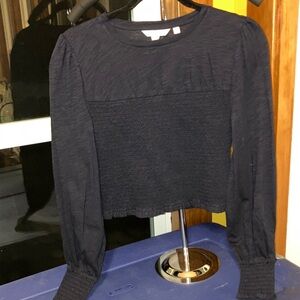 BODEN women's cropped ribbed & pleated navy top - 100% cotton - NWOT  - size 6